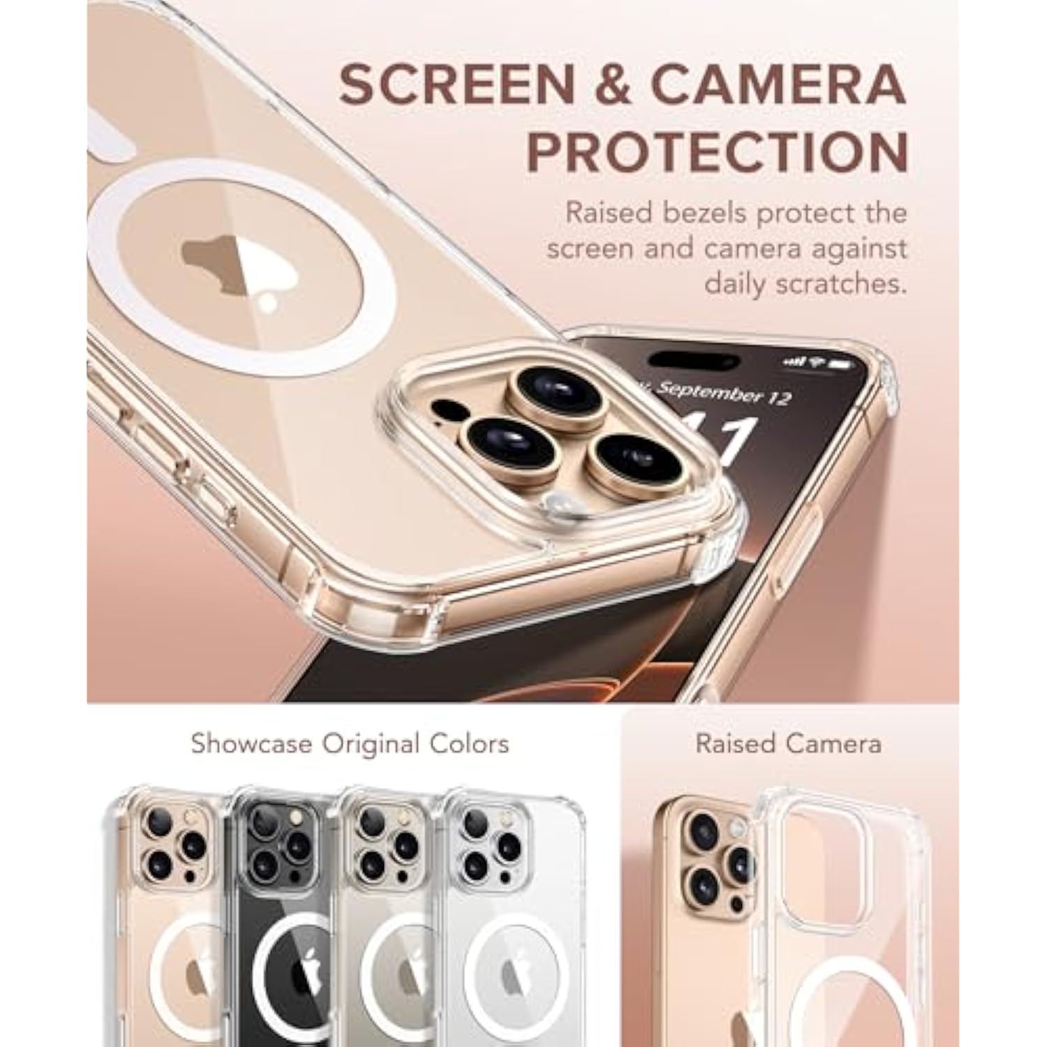 For Iphone 16 Pro Case, Compatible With Magsafe, Women Crystal Clear Cute Shockproof Hard Magnetic Phone Cover, [Not-Yellowing] With Screen Protector & Camera Lens Protector 6.3", Transparent