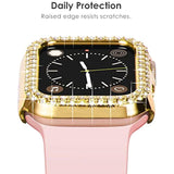2-Pack Bling Double-Rows Rhinestone Diamond Protective Case Cover Replacement Protector for Apple Watch Ultra 3 / Ultra 2 / Ultra (49mm) - Gold + Transparent