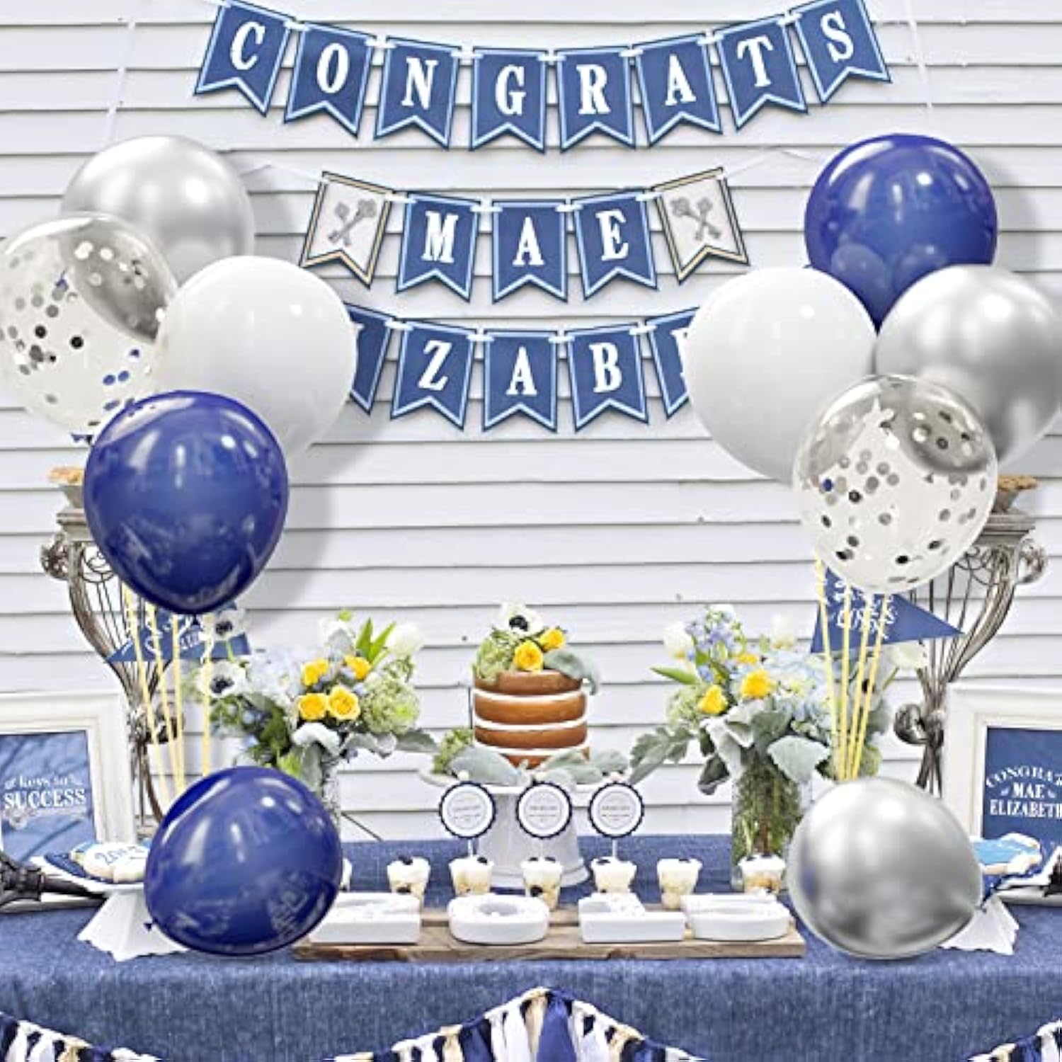 62Pcs Silver Navy Blue Balloons Kit - 12 Inches Silver Blue Party Decoration Balloons For Baby Shower Birthday Wedding Party Decorations Supplies