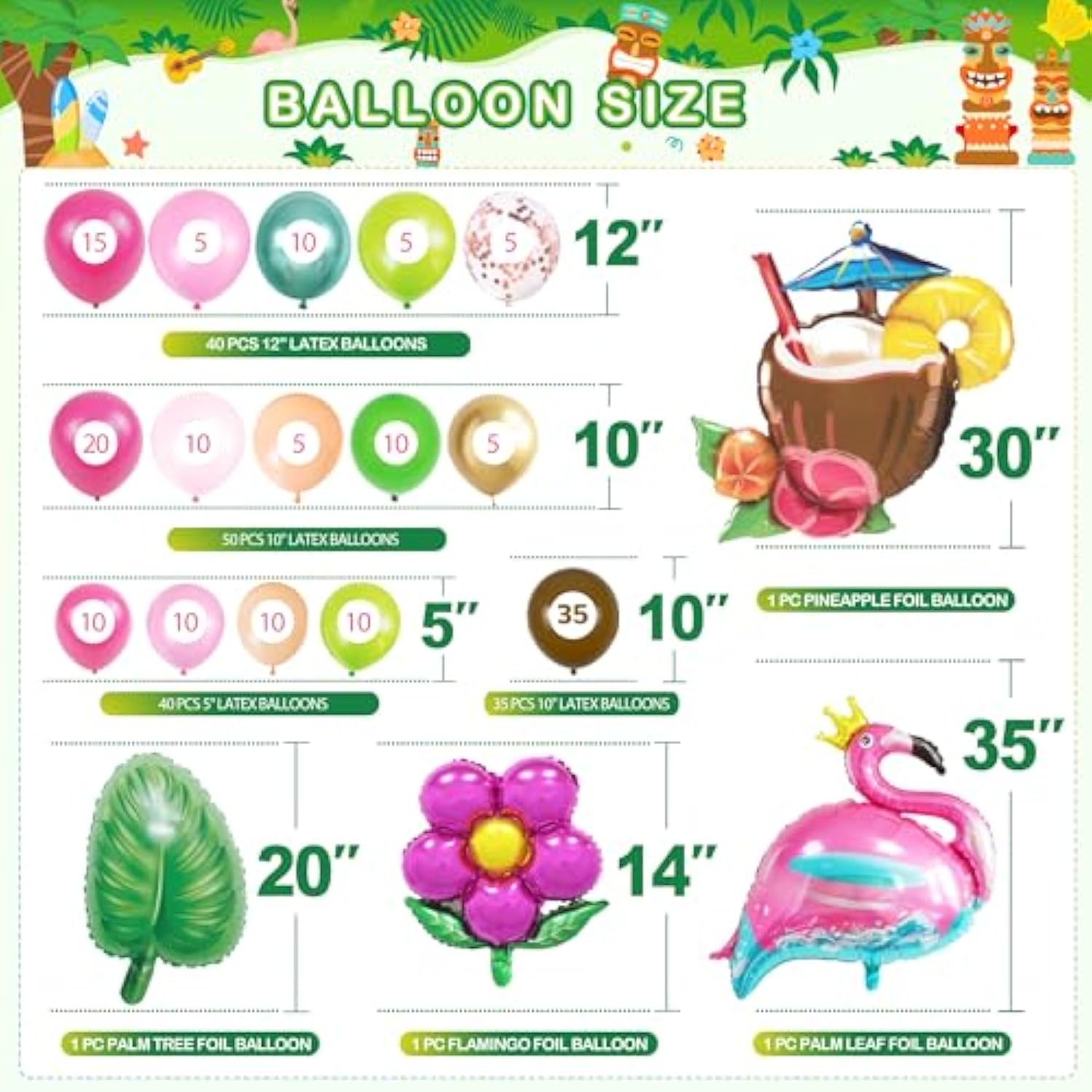 252 Pcs Luau Birthday Party Decorations, Hawaiian Party Decorations Pack, Tropical Party Supplies,Balloon Arch, "Aloha" "Happy Birthday" Banner, Artificial Leaves,Cake Topper, Table Skirt