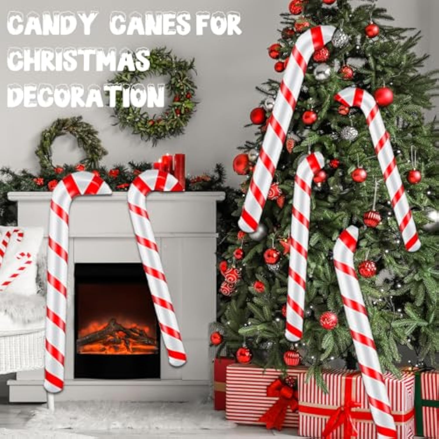 4 Pieces Inflatable Christmas Candy Canes Decorations Set Jumbo Xmas Red White Candy Pvc Balloons Diy Candy Cane Balloons Ornaments For Indoor Outdoor Decor New Year Winter Holiday Supplies
