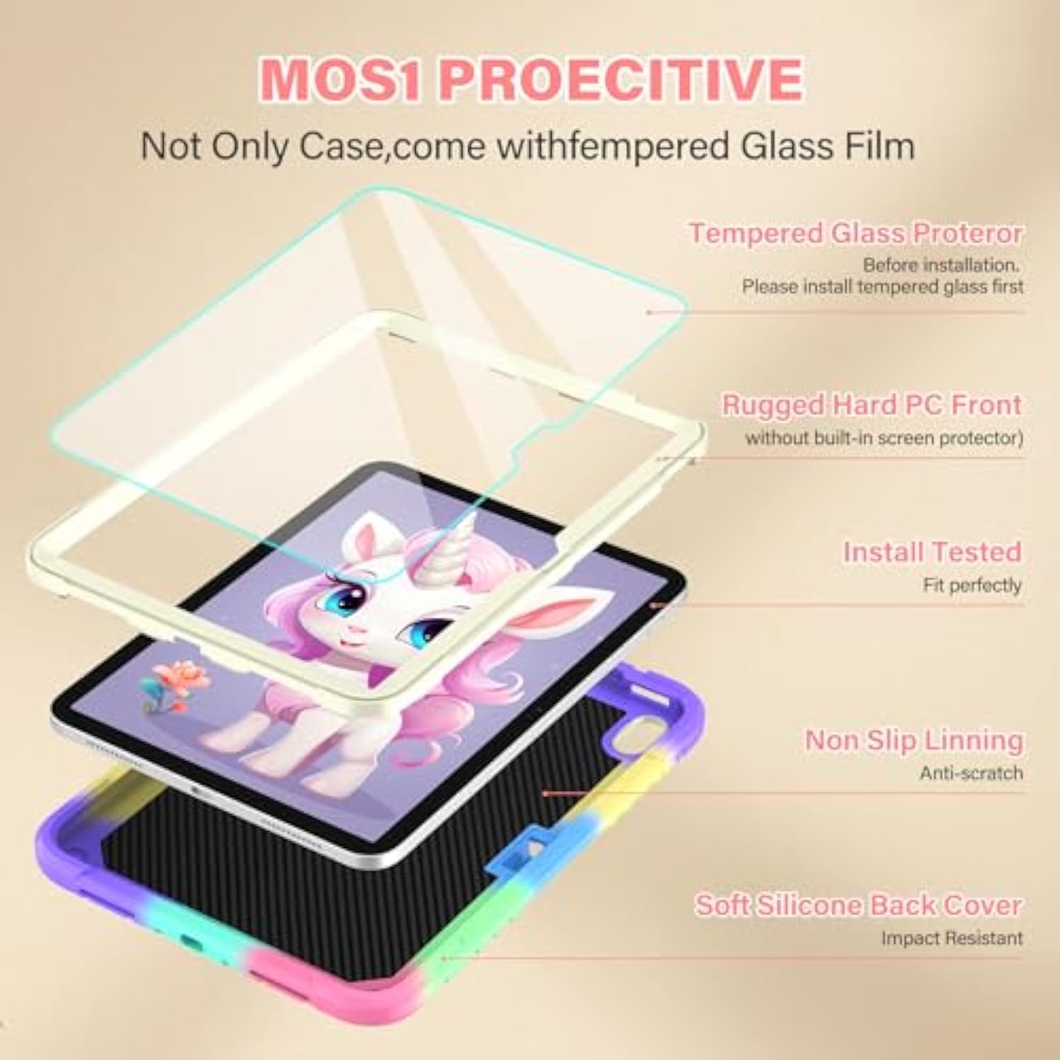 For (A16) 11Th Generation 11 Inch 2025/ 10Th Generation Case 10.9 Inch 2022 With Tempered Glass Screen Protector,Unicorn Stand,Shoulder Strap,For 10 Case Kids Girls (Colourful)