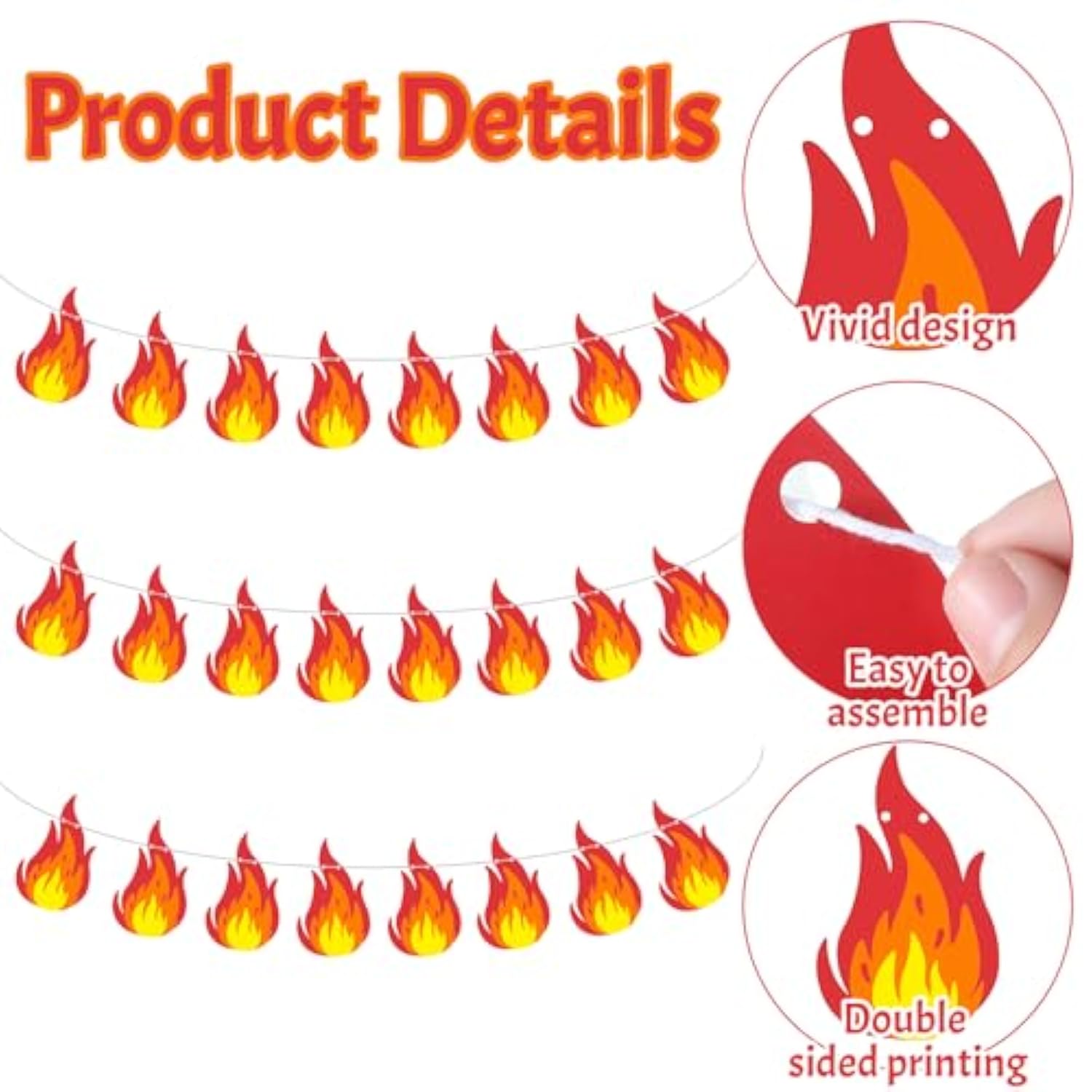 3 Set 6.9 Ft Flame Banner Flags Party Accessory Flame Bunting Flags String Hanging Party Banner Decorations With Rope For Party Events Celebration