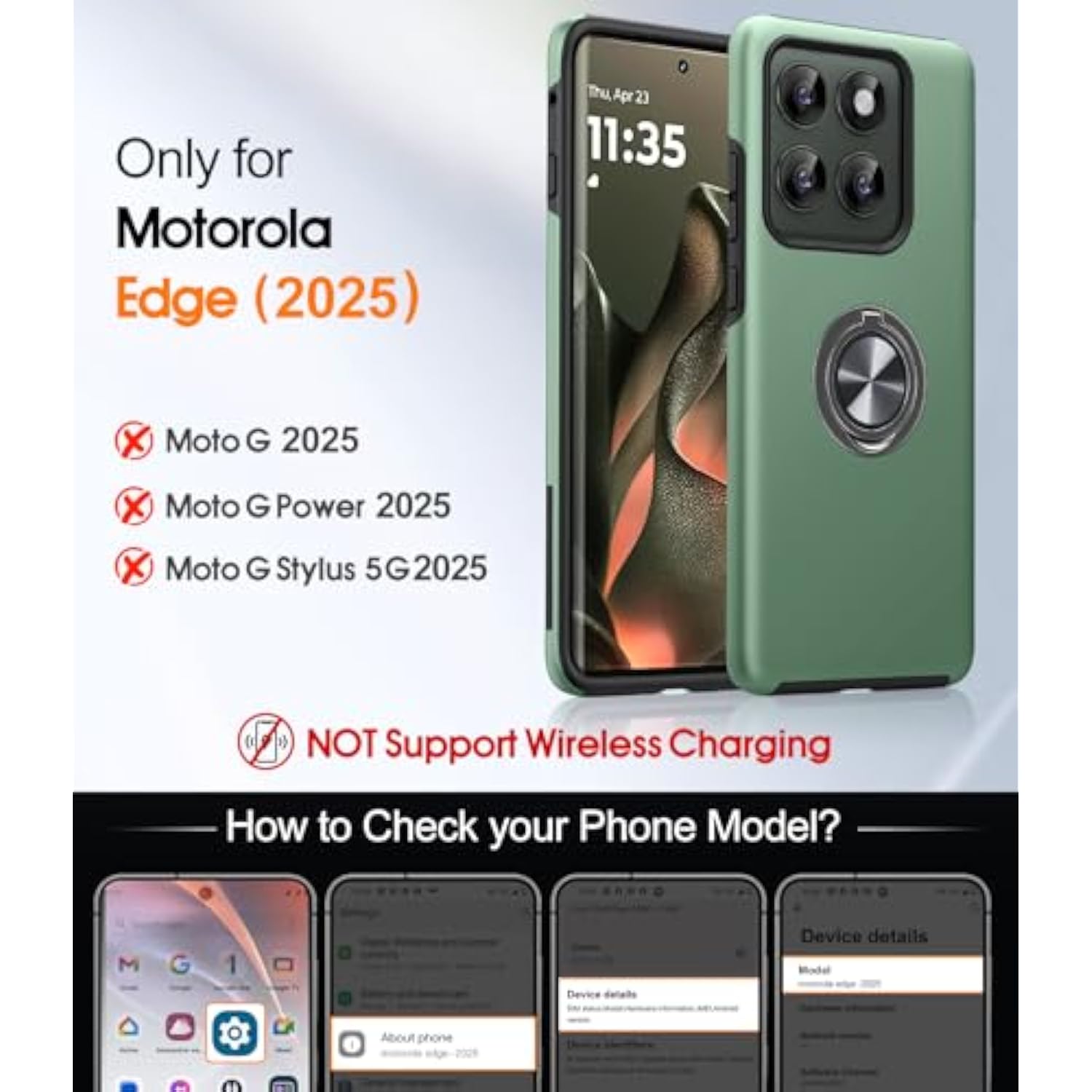 For Motorola Edge 2025 Case, Dual Layer Military Grade Protection Shockproof Cover With Ring Holder Stand Kickstand, Slim Fit Protective Phone Case For Motorola Moto Edge 2025, Alpine Green