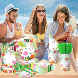 Luau Party Supplies, 144Pcs Tropical Party Decorations Includes Tropical Plates And Hawaiian Napkins, Hawaiian Plates And Napkins For Hawaiian Summer Luau Party Serviced 24 Guests