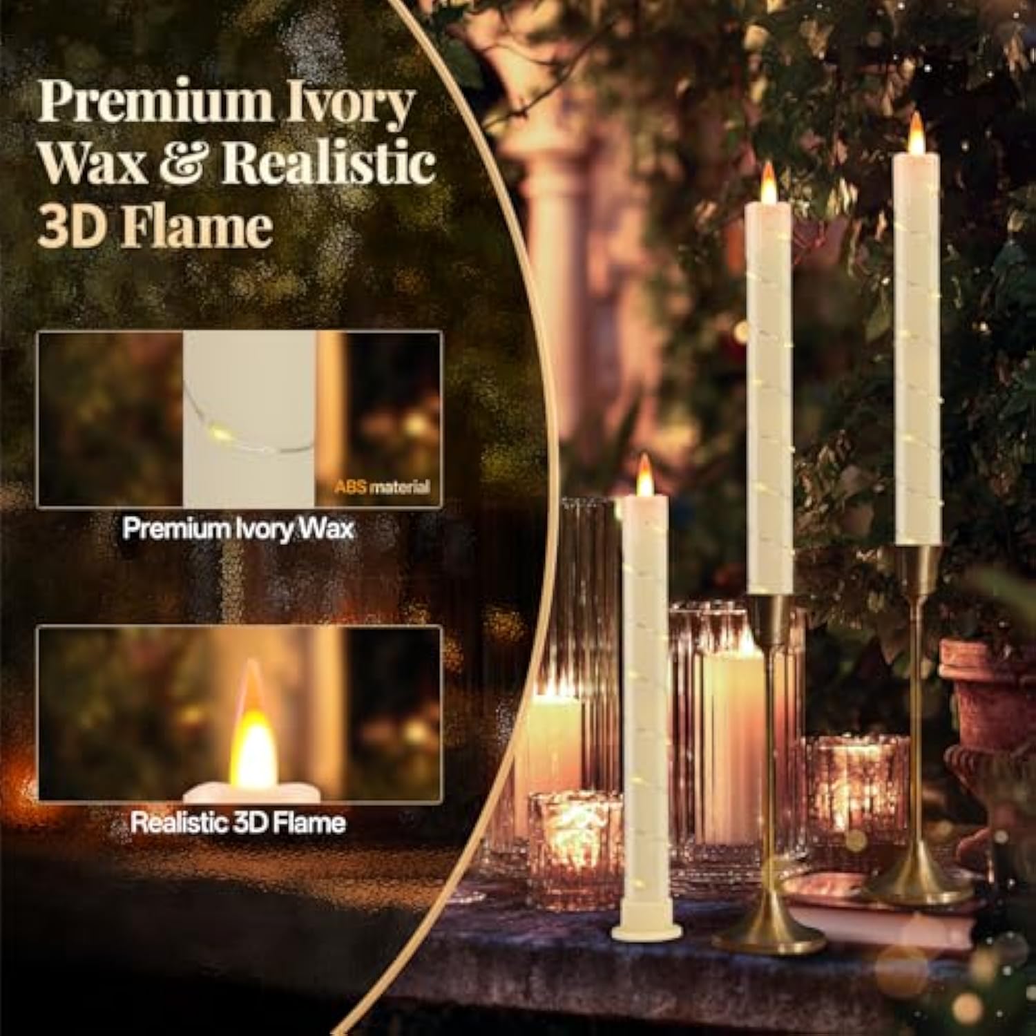 6 Pcs Flameless Taper Candles, Battery Taper Candles Flickering Flame With Embedded Star String, Candle Sticks Battery Powered With Remote Control, Timer Function Ideal For Christmas (Ivory)
