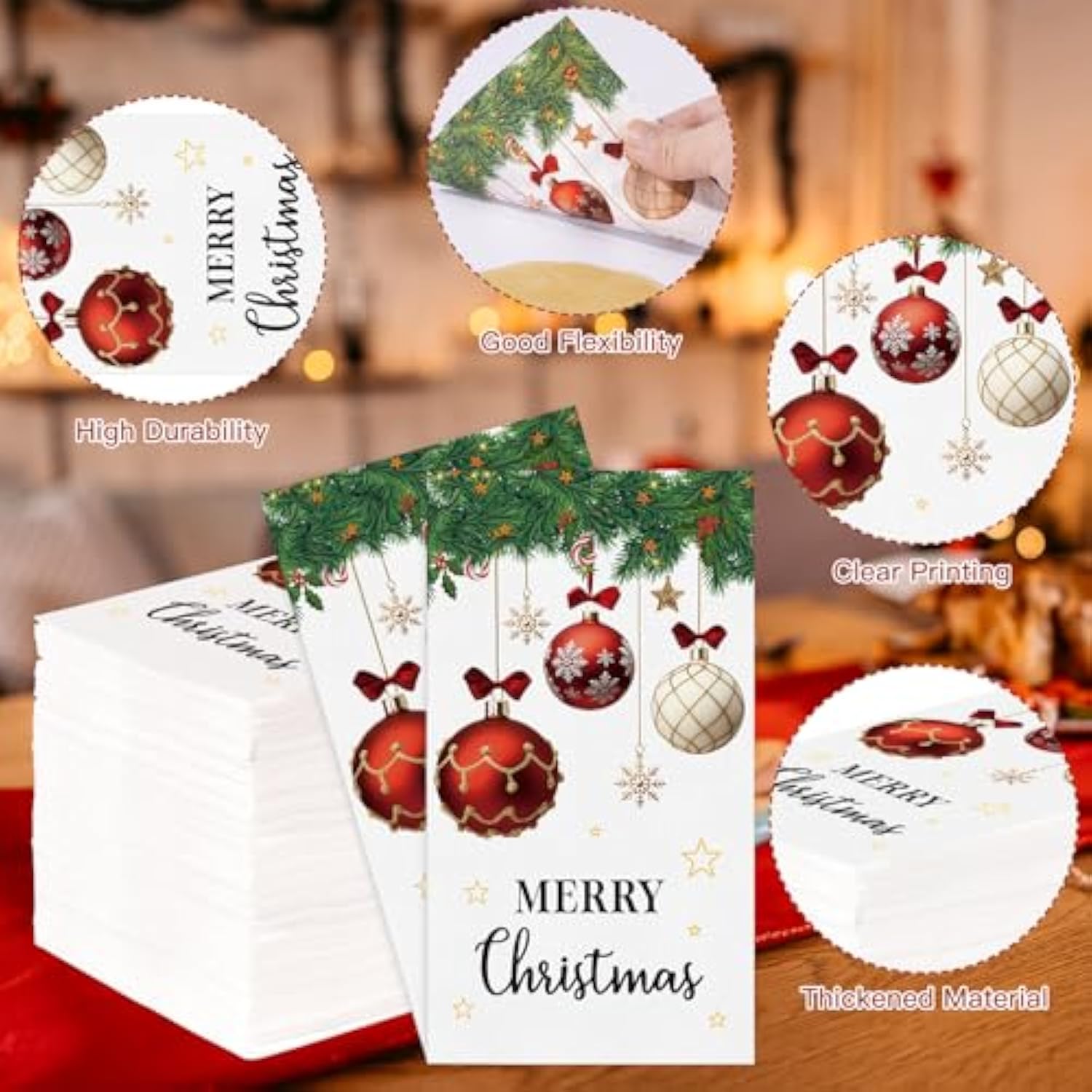 100Pcs Christmas Paper Napkins, 2-Ply Disposable Merry Christmas Napkins For Holiday Party, Winter Table Decorations, Kitchen And Bathroom Supplies