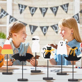 Halloween Decorations, 6Pcs Wooden Sign Tabletop Centerpieces Decorations Include Ghost/Bat/Black Cat/Witch Hat, For Home Farmhouse Indoor Party Decor.