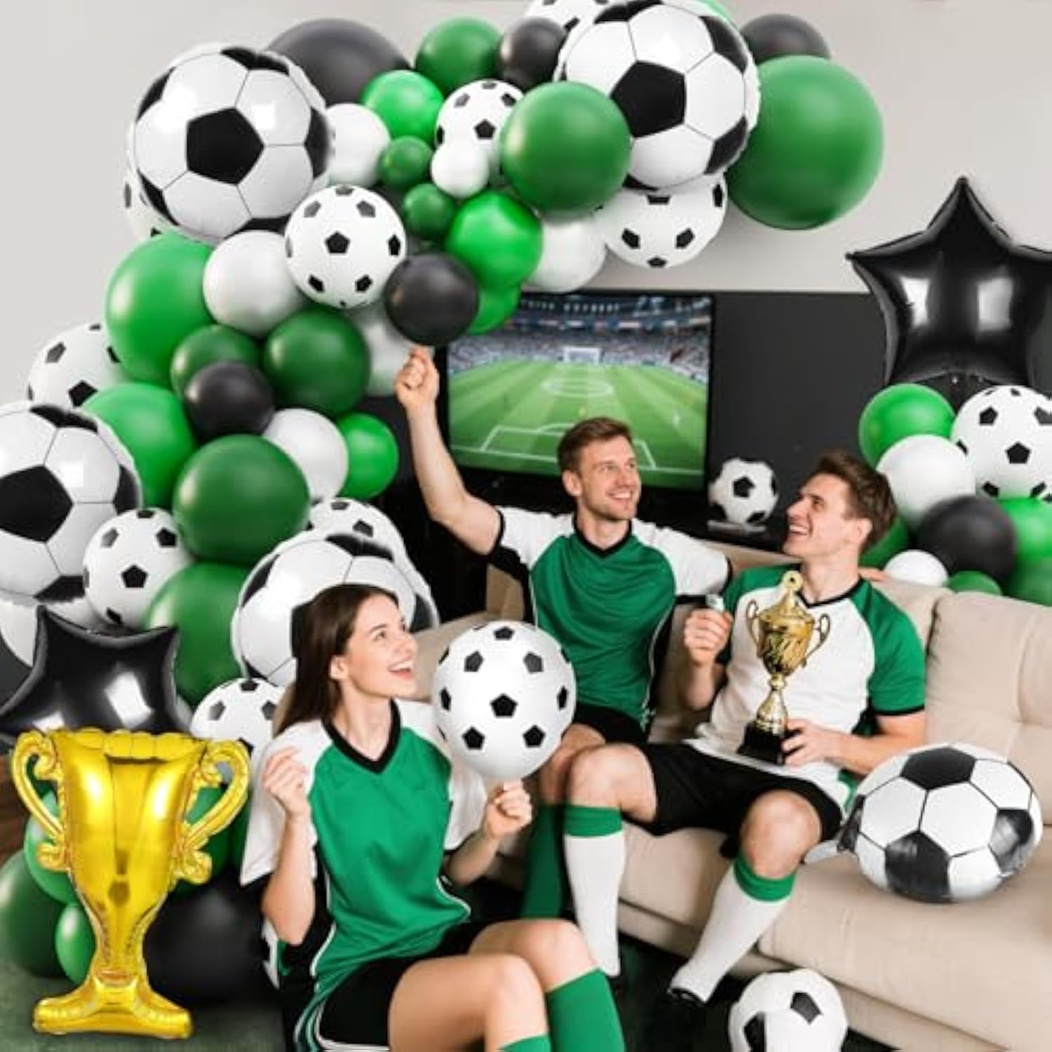 113-Pc Soccer Balloon Garland Kit Green, White & Black Party Decor