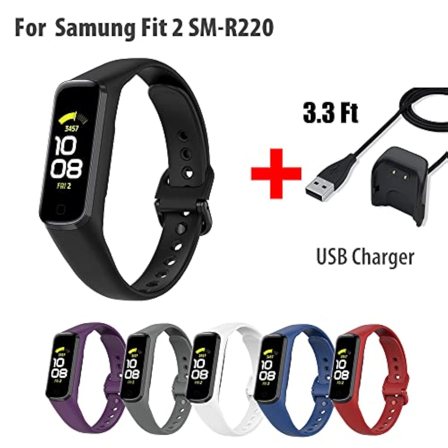 7 Pack Bands & Charger Compatible With Samsung Galaxy Fit 2 Band For Women Men, Soft Silicone Replacement Straps Wristbands Accessories For Samsung Galaxy Fit2