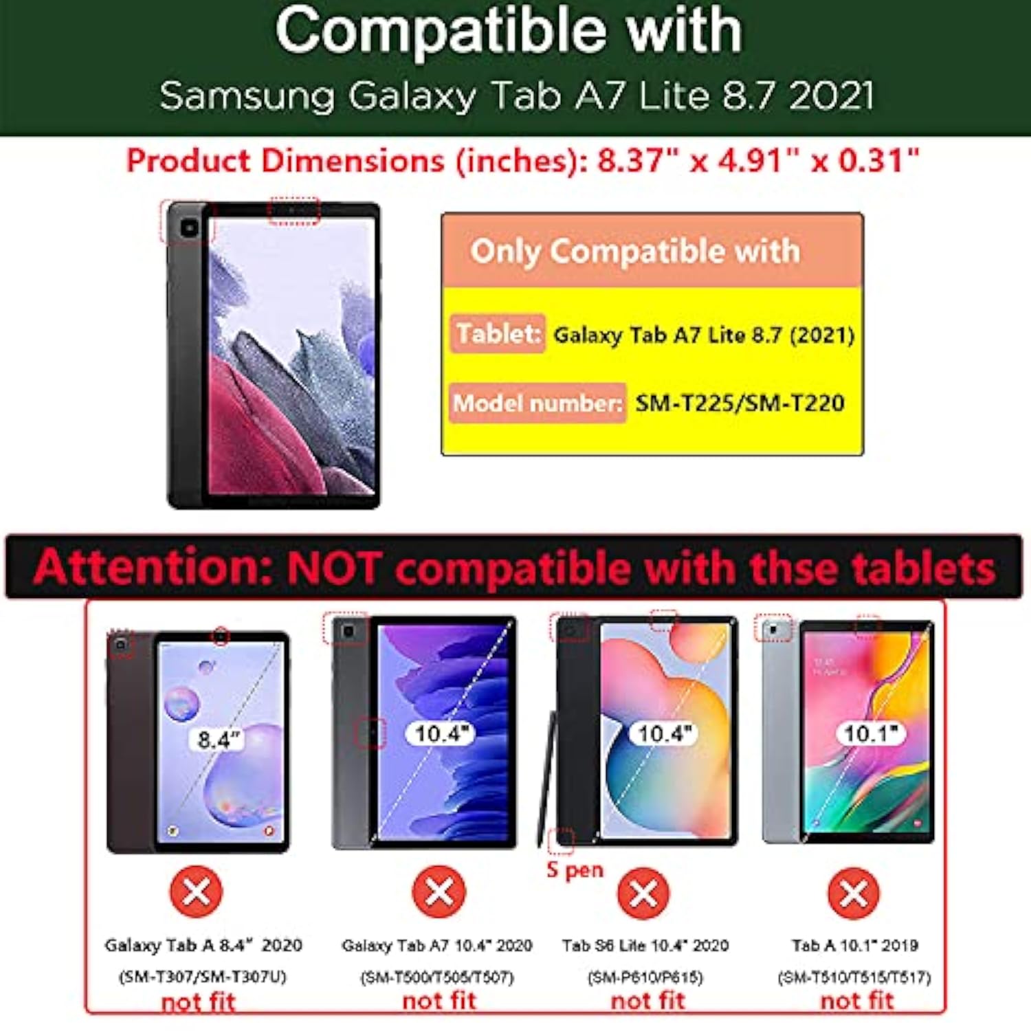 Folio Case For Samsung Galaxy Tab A7 Lite 8.7" 2021 Model (Sm-T225/T220) With