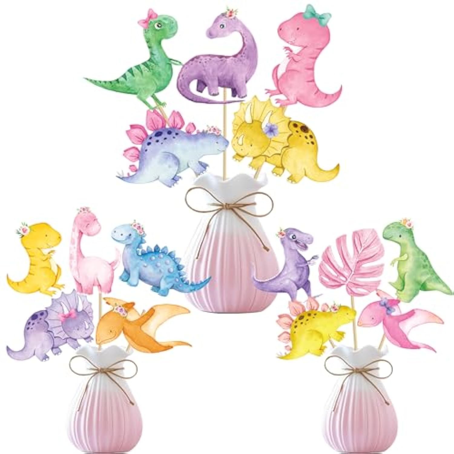 20Pcs Dinosaur Party Centerpiece Sticks Dinosaur Birthday Party Decorations For Girls Pink Dino Theme Centerpieces For Table Dino Roar Baby Shower Decorations Supplies