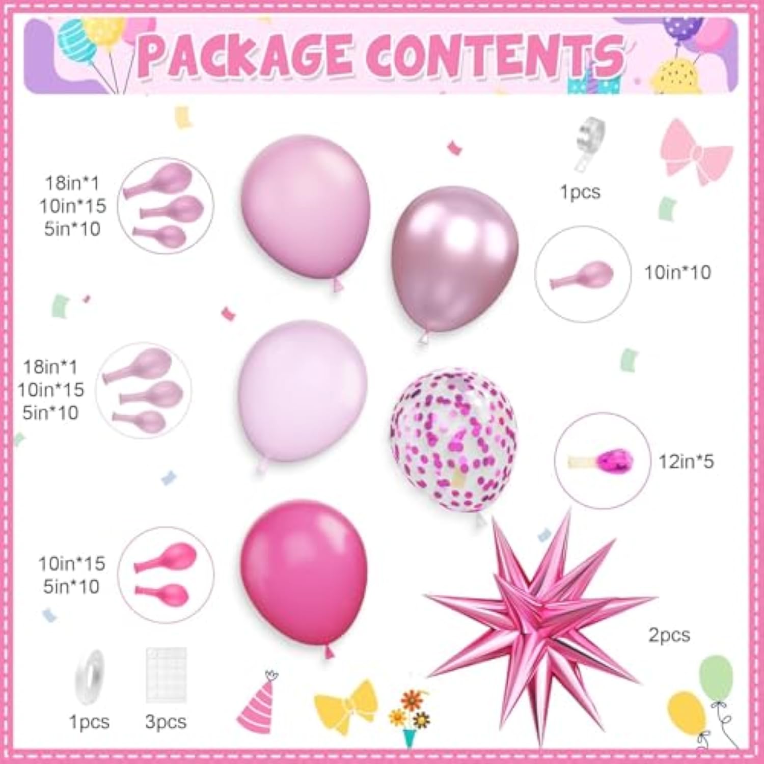 Pink Balloon Arch Kit with Star Balloons: Baby Shower Birthday Party Decor