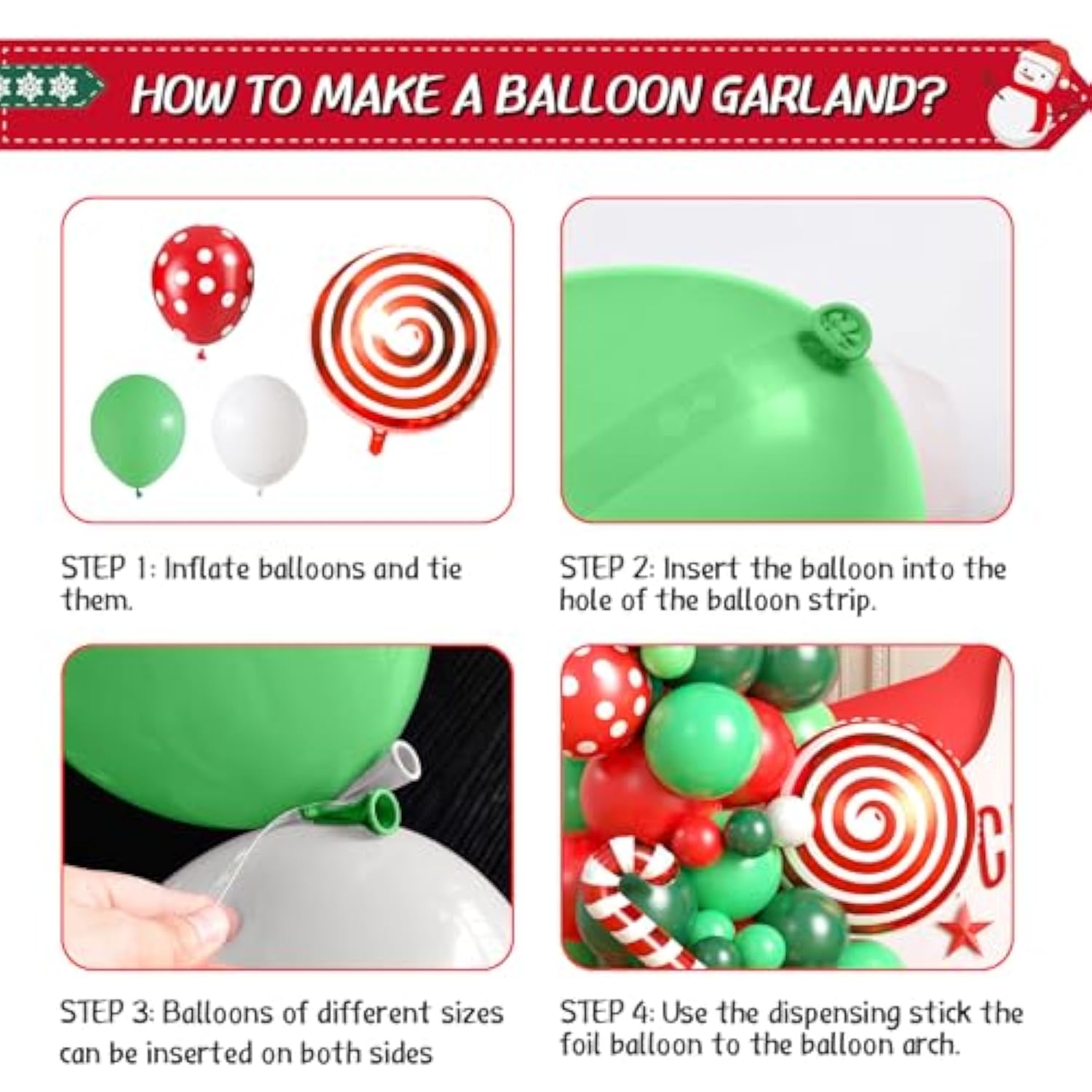 Christmas Balloon Arch Kit, Christmas Garland Arch With Dark Green Red White Spots Xmas Latex Balloons, Large Santa Claus Candy Cane Foil Balloon For New Year Holiday Xmas Party Decor