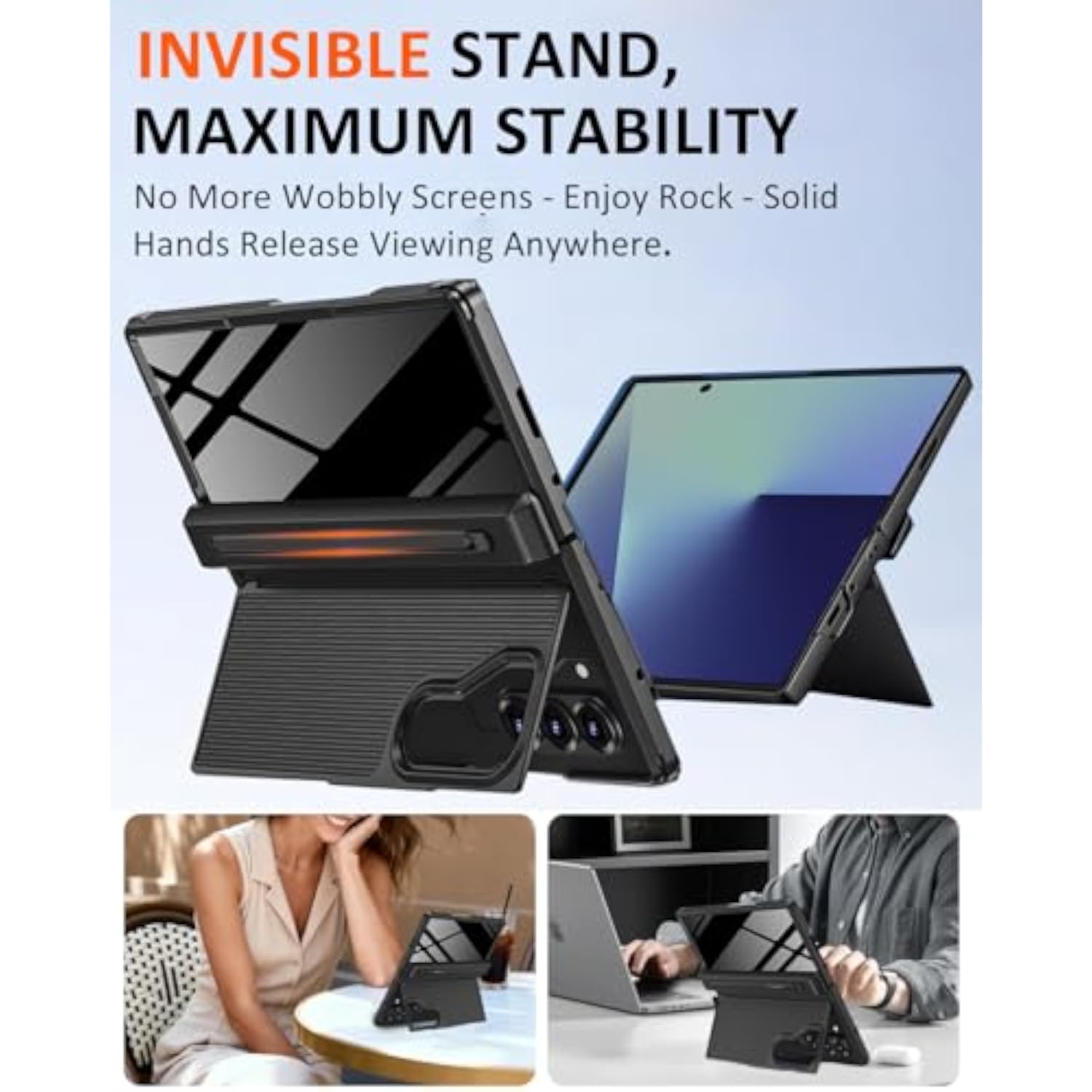 Samsung Galaxy Z Fold 7 Case with S Pen Holder & Stylus & Invisible Kickstand, Magnetic Privacy Screen Protector Hinge Phone Cover for Samsung Z Fold 7 Case with Slim S Pen Holder - Black