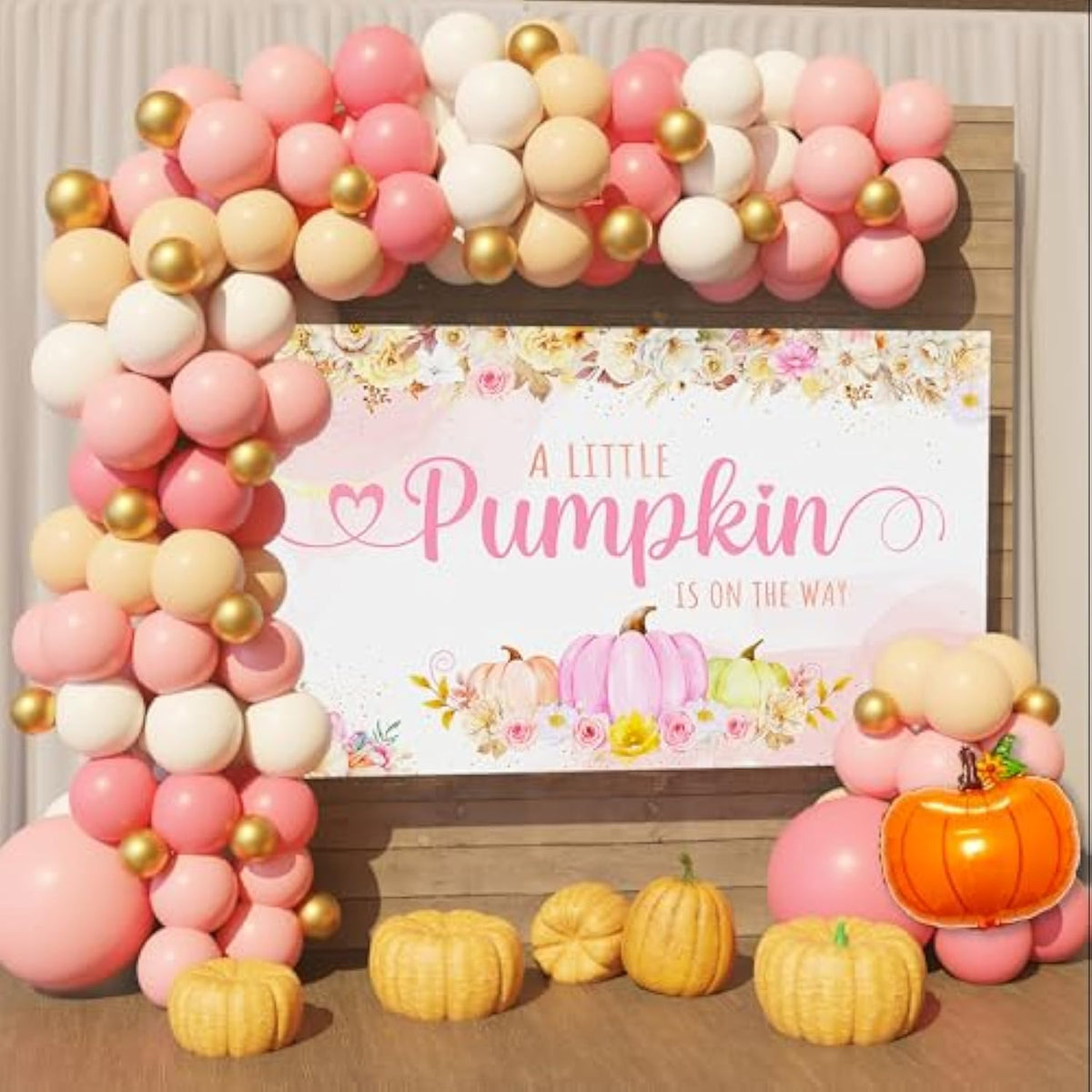 166 Pcs Little Pumpkin Baby Shower Balloon Garland Arch Kit Pink Fall Party Decor