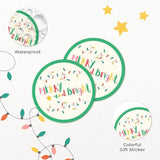 Merry And Bright Christmas Stickers | Christmas Envelope Seals | 1.4 Inch | Waterproof | Colorful Modern 135-Pack For Christmas Gifts, Holiday Stickers For Envelopes