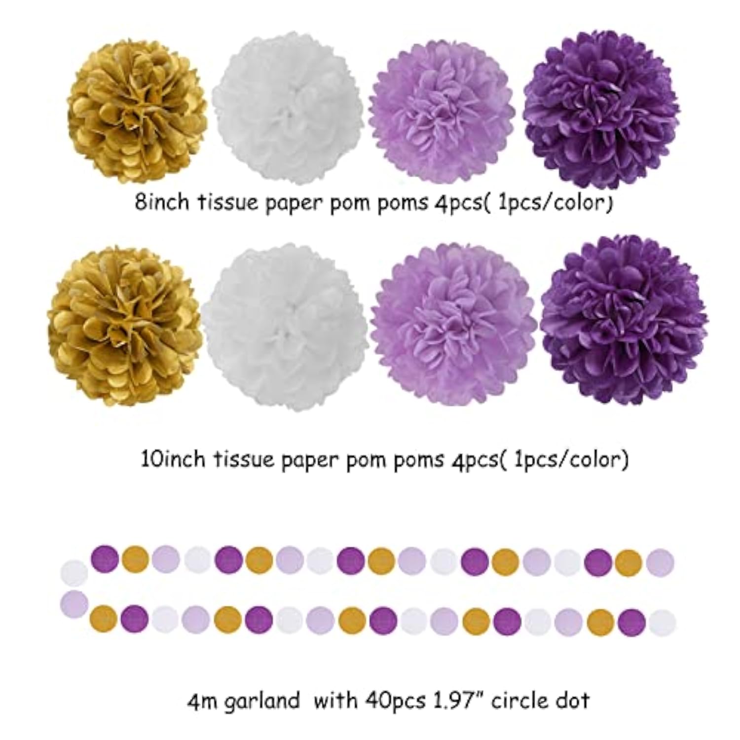 Purple Gold Graduation Decorations - 30Pcs Kits Lavender White Paper Flowers,Banner Flags,Tassel Streamer Garland Engagement Girl Baby Bridal Shower Party Decoration
