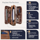 Full Grain Leather Briefcase For Men, Light Brown, 17"(W) X 13"(H) X 5"(D), Fits 15.6 Inch Laptop