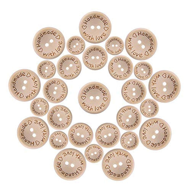 150Pcs Wooden Handmade With Love Round Craft Decor 2 Holes Wooden Sewi