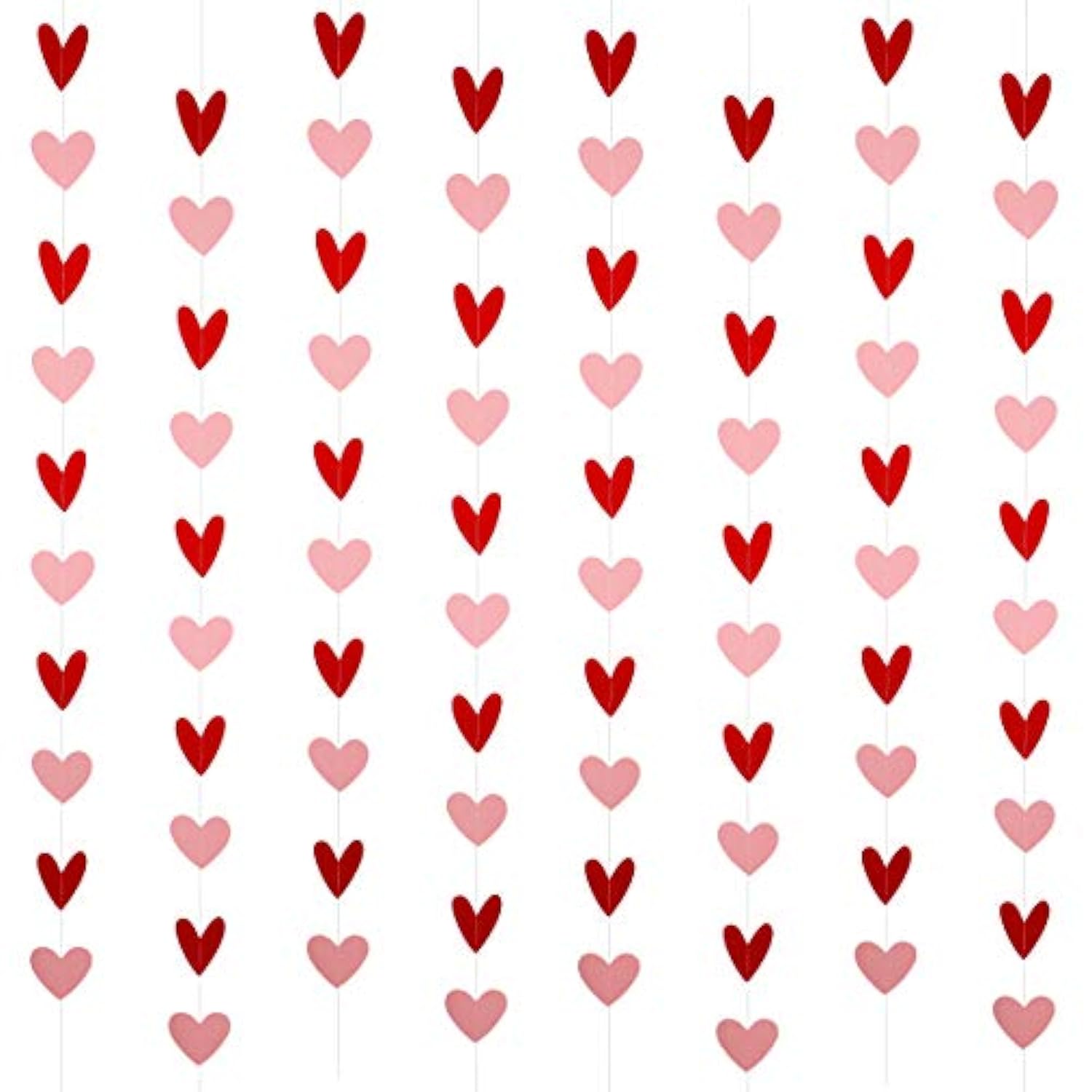 80 Heart Garland Red & Pink- Valentines Day Decoration, Hanging Hearts, Valentines Day Banner, Hanging Valentines Garland, Valentine'S Day Decorations, Large Heart Valentines?No Diy?