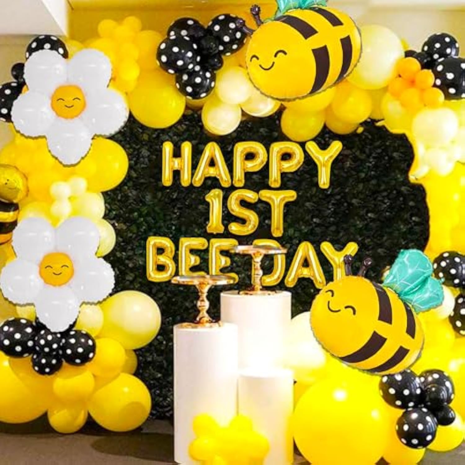 Happy 1st Bee Day Balloon & Backdrop – Bumble Bee First Birthday Party Decorations
