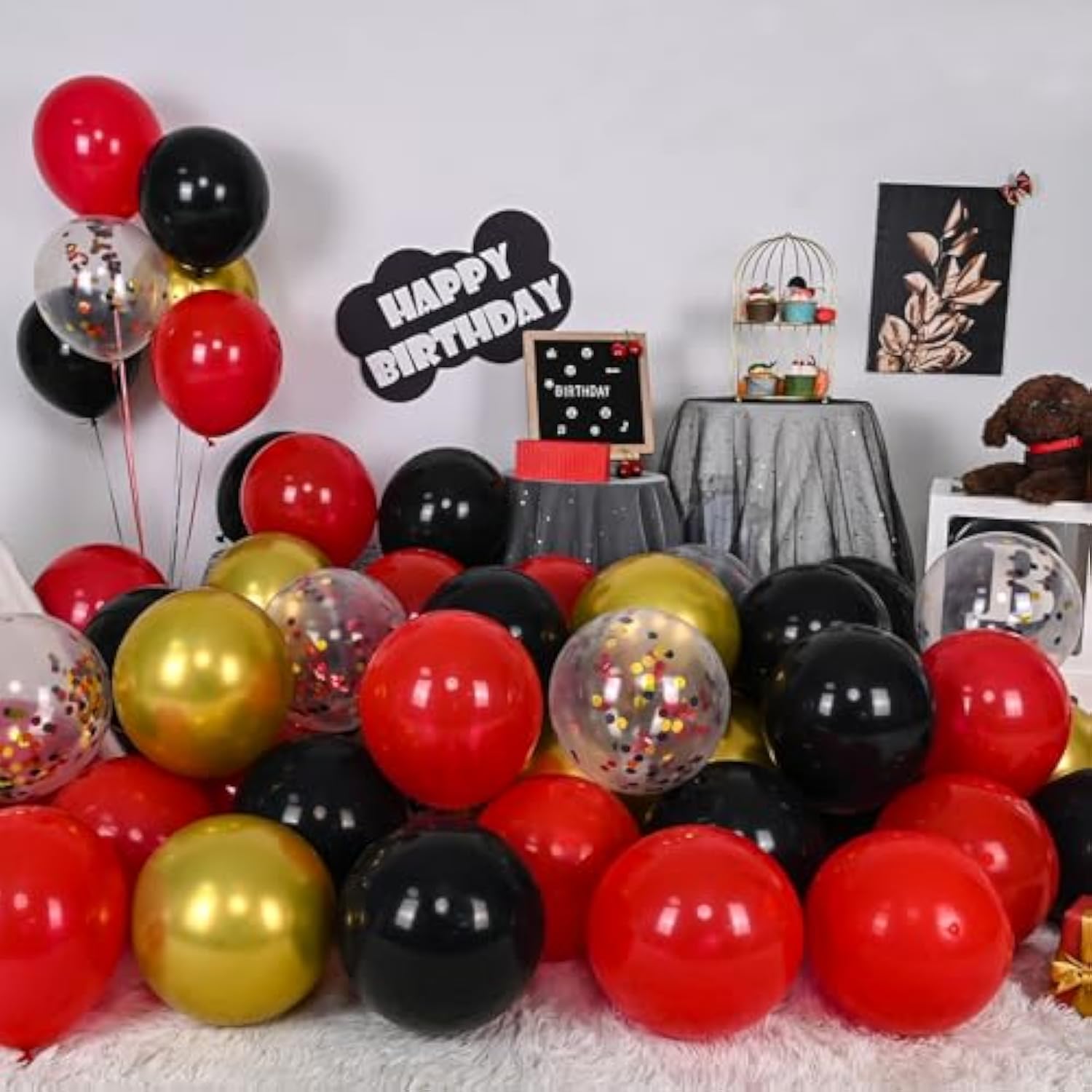 Red And Black Balloon, 60 Packs 12 Inch Red Black And Gold Balloon, Black Red Balloons For Casino Theme Party Decorations Graduation New Year Party Birthday Decorations