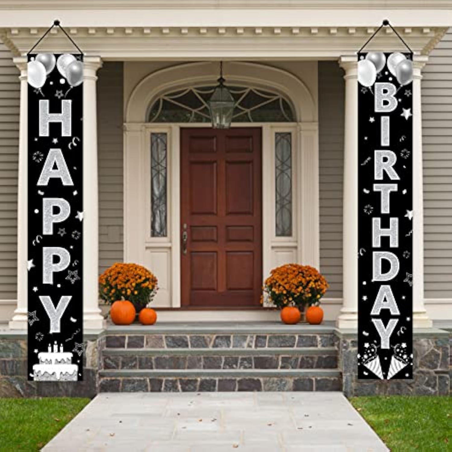 Black Silver Happy Birthday Party Supplies, Porch Sign & Backdrop Decor For Men Women, 16Th To 90Th Birthdays