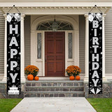 Black Silver Happy Birthday Party Supplies, Porch Sign & Backdrop Decor For Men Women, 16Th To 90Th Birthdays