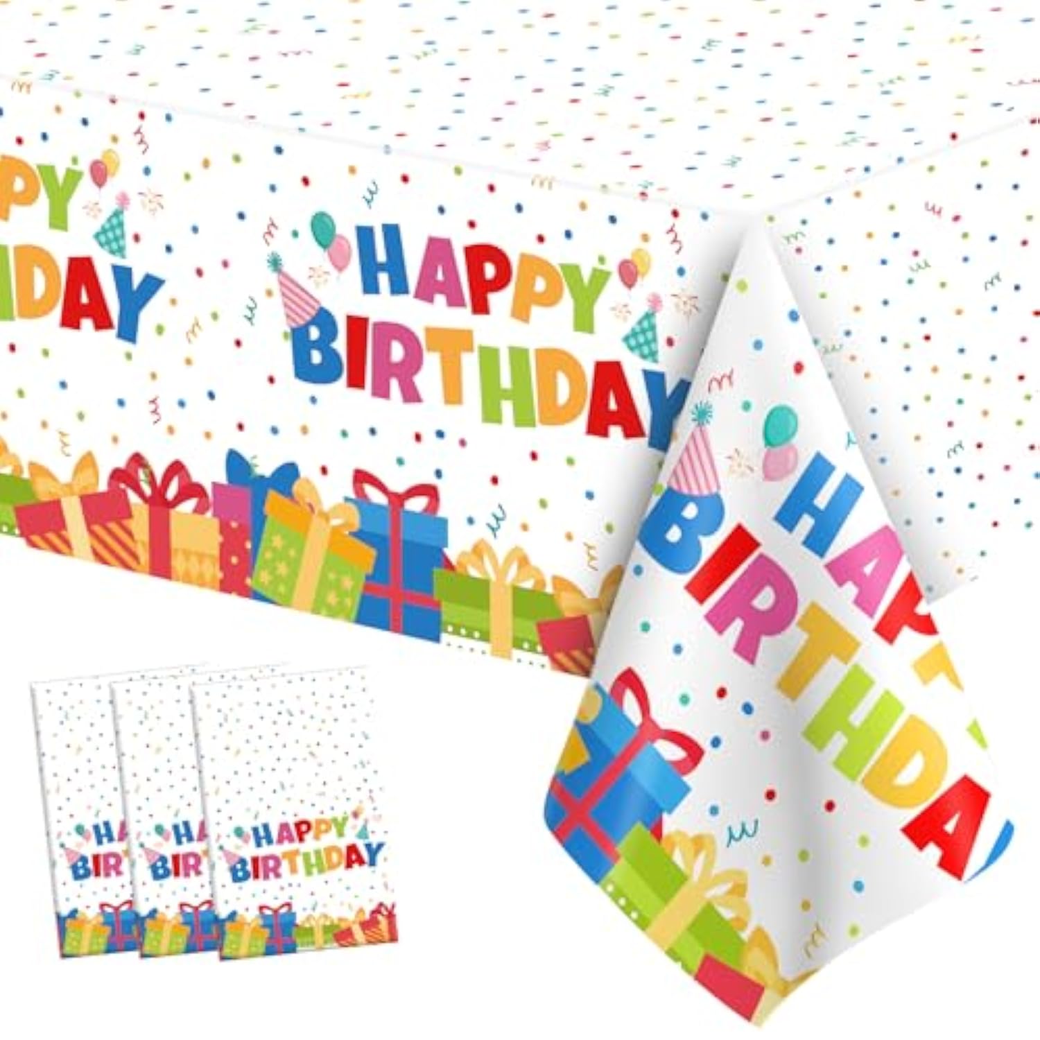 Birthday Tablecloth, 3 Pcs Birthday Table Cloths 54'' X 108'' Disposable Birthdays Table Cover Waterproof Plastic Tablecloth Rectangle Party Tablecloths For Kid’S Happy Birthdays Party Decorations
