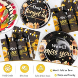 We Will Miss You Decorations, Going Away Party Decorations, Farewell Decorations Party Includes Black & Gold Balloons, Backdrop, Banner, Tablecloth, Plates, Napkins, Cake Toppers For Retirement