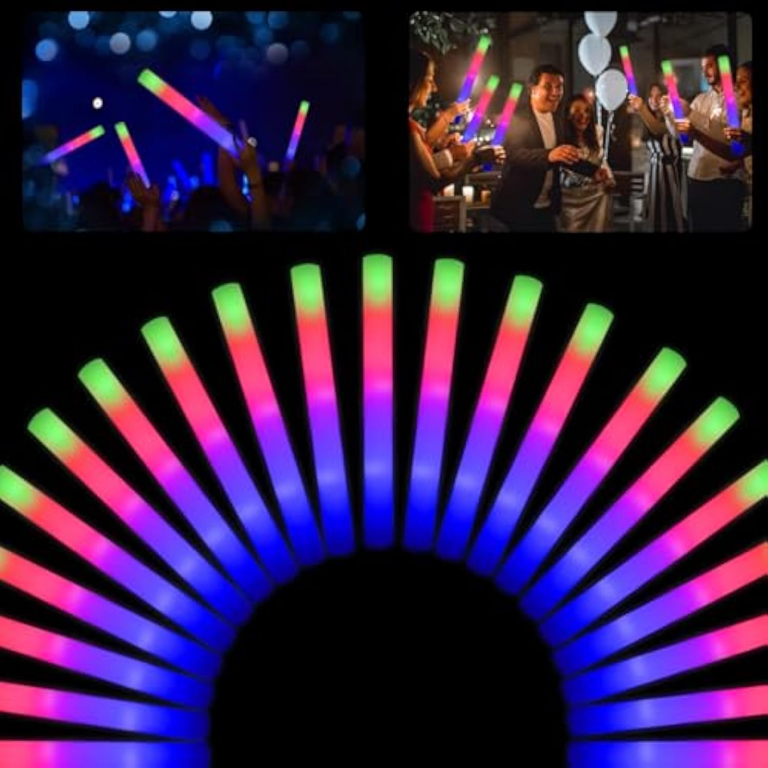 100 + 11 Pack Foam Glow Sticks Bulk Party Pack,Party Favors Supplies,3 Flashing Modes Glow In The Dark Party Supplies,Light Up Foam Sticks For Wendding Raves Camping Outdoor