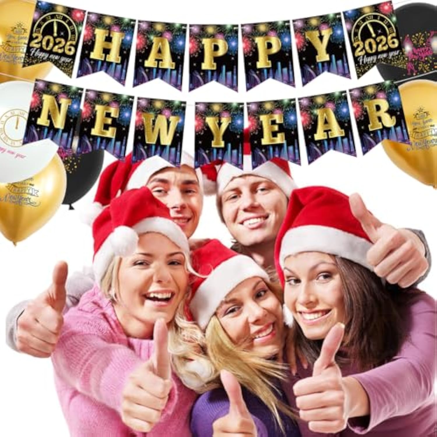 New Year’s Eve 2026 Party Supplies Banner Fireworks Balloons Decor