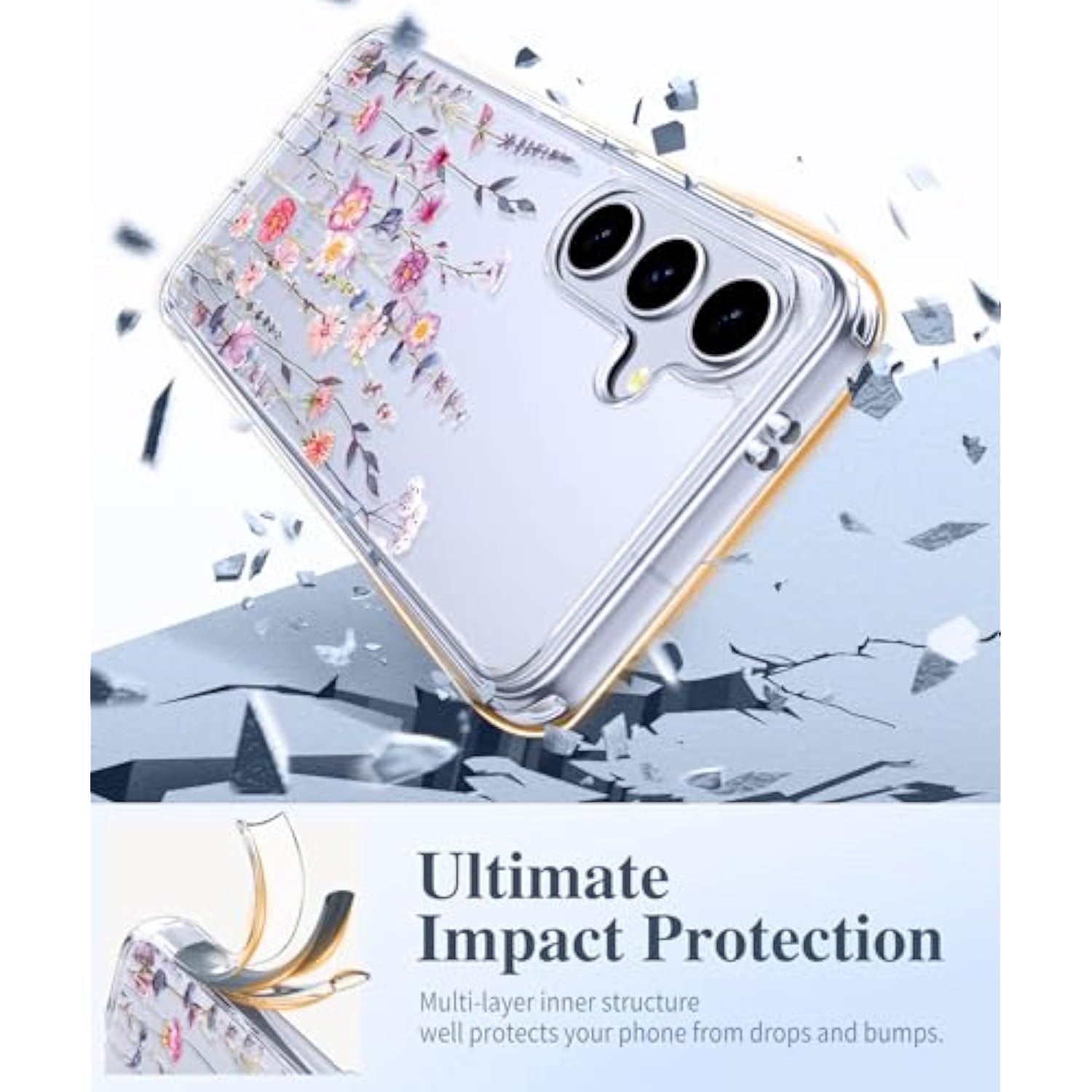 Samsung Galaxy S25 Plus Case with Screen & Camera Protector, Clear Floral Shockproof