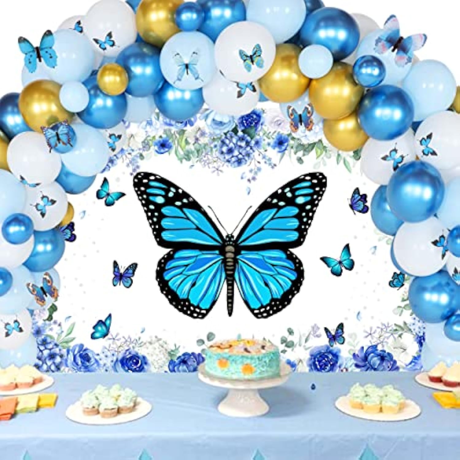 73Pcs Blue Butterfly Balloon Garland Arch Kit, Butterfly Flower Party