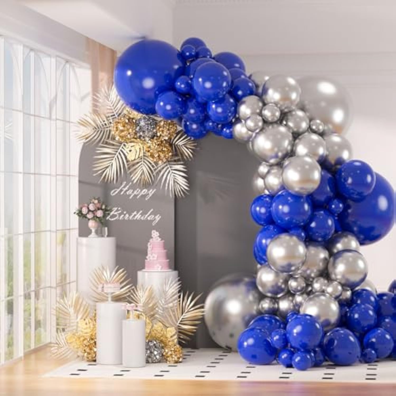 130Pcs Royal Blue And Silver Balloons Garland Arch Kit, 18 12 10 5 Inc