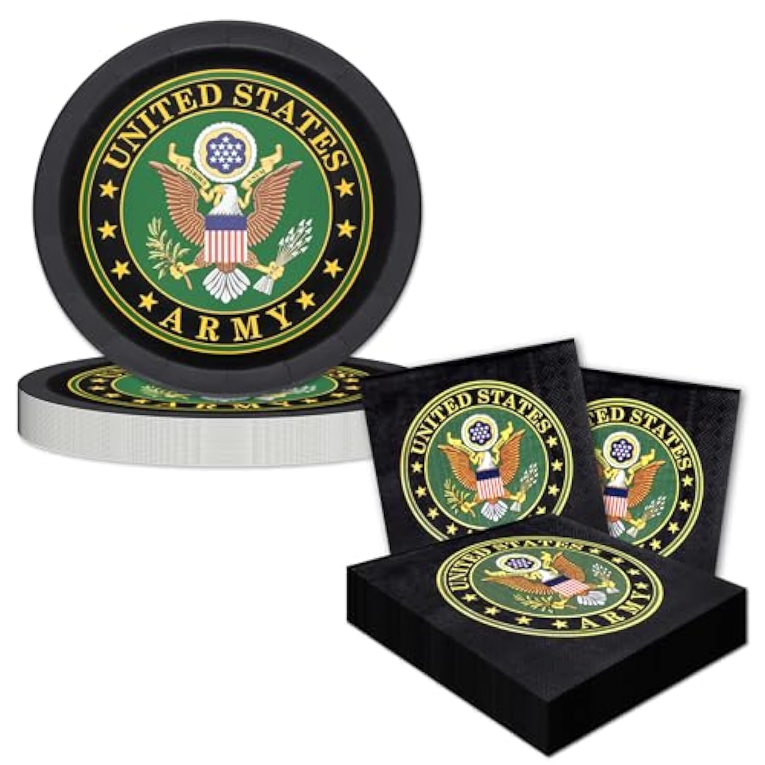 Havercamp Official U.S. Army Party for 16 guests; includes 16 ea. Lg. 9 inch Paper Plates and Napkins in the Official U.S. Army Crest