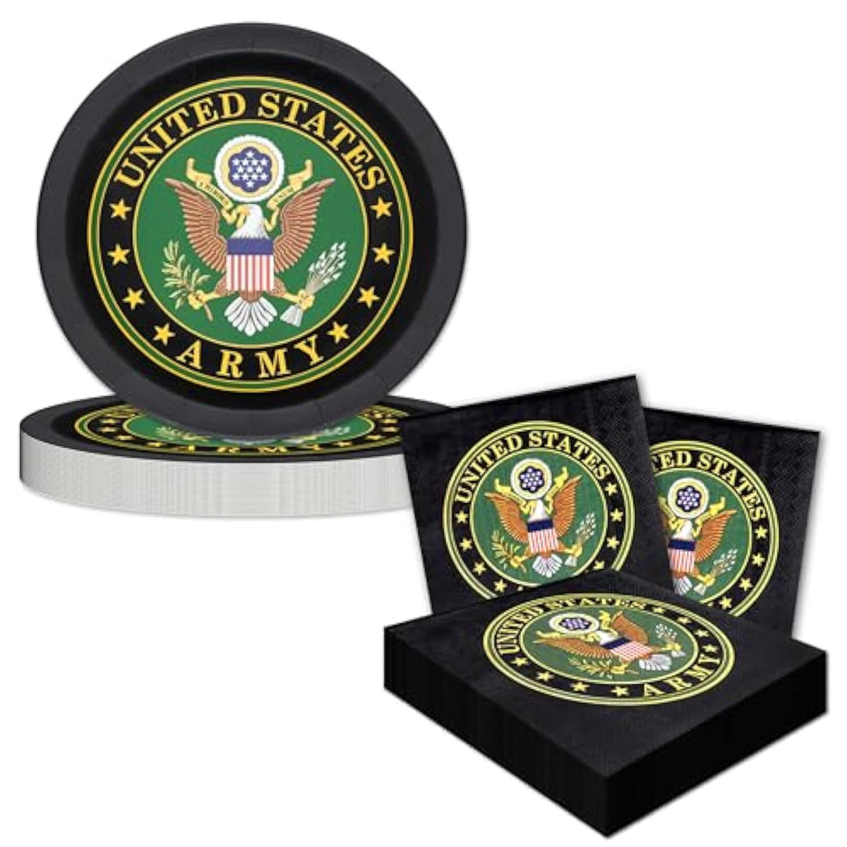 Havercamp Official U.S. Army Party for 16 guests; includes 16 ea. Lg. 9 inch Paper Plates and Napkins in the Official U.S. Army Crest
