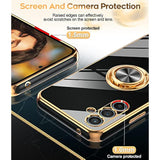 For Galaxy A54-5G Phone Case: With Tempered Glass Screen Protector [2 Pack] 360° Rotatable Ring Holder Magnetic Kickstand, Plating Rose Gold Edge Cell Funda Para Samsung A 54 5G Case, Black