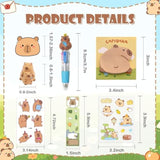 156Pcs Capybaraes Party Favor Theme Birthday Decorations Supplies Capybaraes Goodies Bags Stuff Stationery Set Classroom Prizes Tattoo Stickers Pen Bookmarks Post-It Notes Stickers