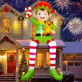 10Ft Christmas Inflatable Outdoor Decoration, Giant Sitting Elf Inflatable Christmas Decorations Outdoor With Built-In L