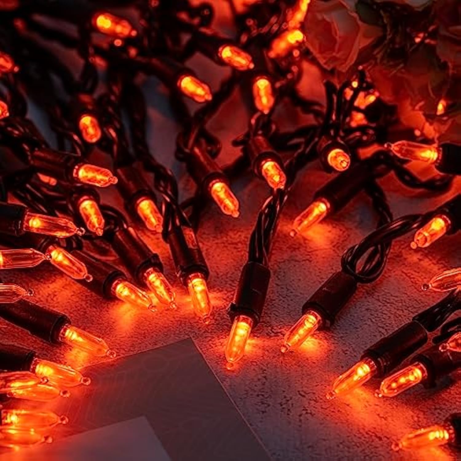 Orange Led Christmas Lights With Black Wire, 33 Ft 100 Count Ul Certified Commercial Grade Halloween String Light Set (O