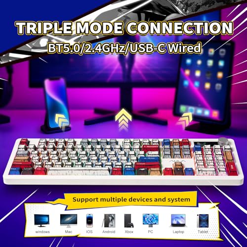 F106 PRO Wireless Mechanical Keyboard,Full Size Gaming Keyboard with Hot Swappable Knob & Screen,Tri-Mode RGB Backlit with 8000mAh for
