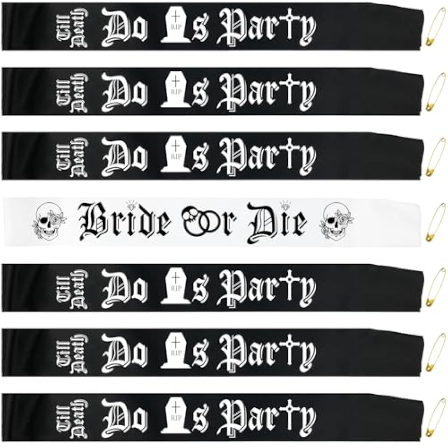 7 Pcs Bride Or Die Bachelorette Party Decorations, White Bride Or Die Sash And Black Till Death Do Us Sashes For Hen Party Bridal Shower Wedding Engagement Halloween Bachelorette Supplies