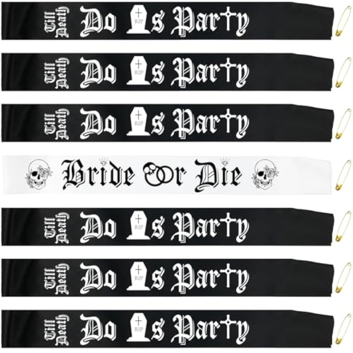7 Pcs Bride Or Die Bachelorette Party Decorations, White Bride Or Die Sash And Black Till Death Do Us Sashes For Hen Party Bridal Shower Wedding Engagement Halloween Bachelorette Supplies