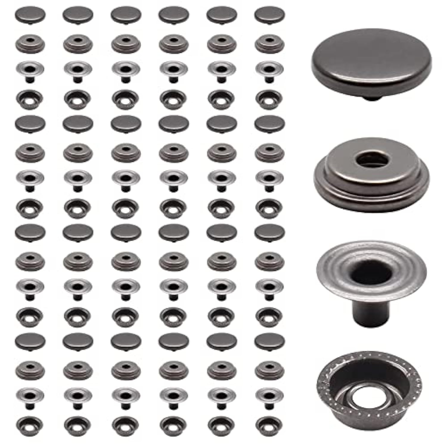 50 Sets Snap Fasteners Kit, 15Mm Heavy Duty Metal Snaps Buttons Press