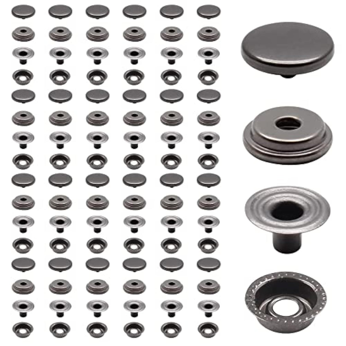 50 Sets Snap Fasteners Kit, 15Mm Heavy Duty Metal Snaps Buttons Press