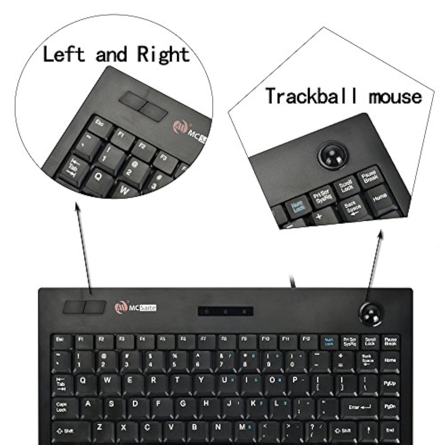 Mcsaite Wired Trackball Keypad - Keyboard And Roll Mouse Combo - 11.8X7.5X1.4 Inches - For Pc Laptop Notebook Desktop - Us English Layout - Black