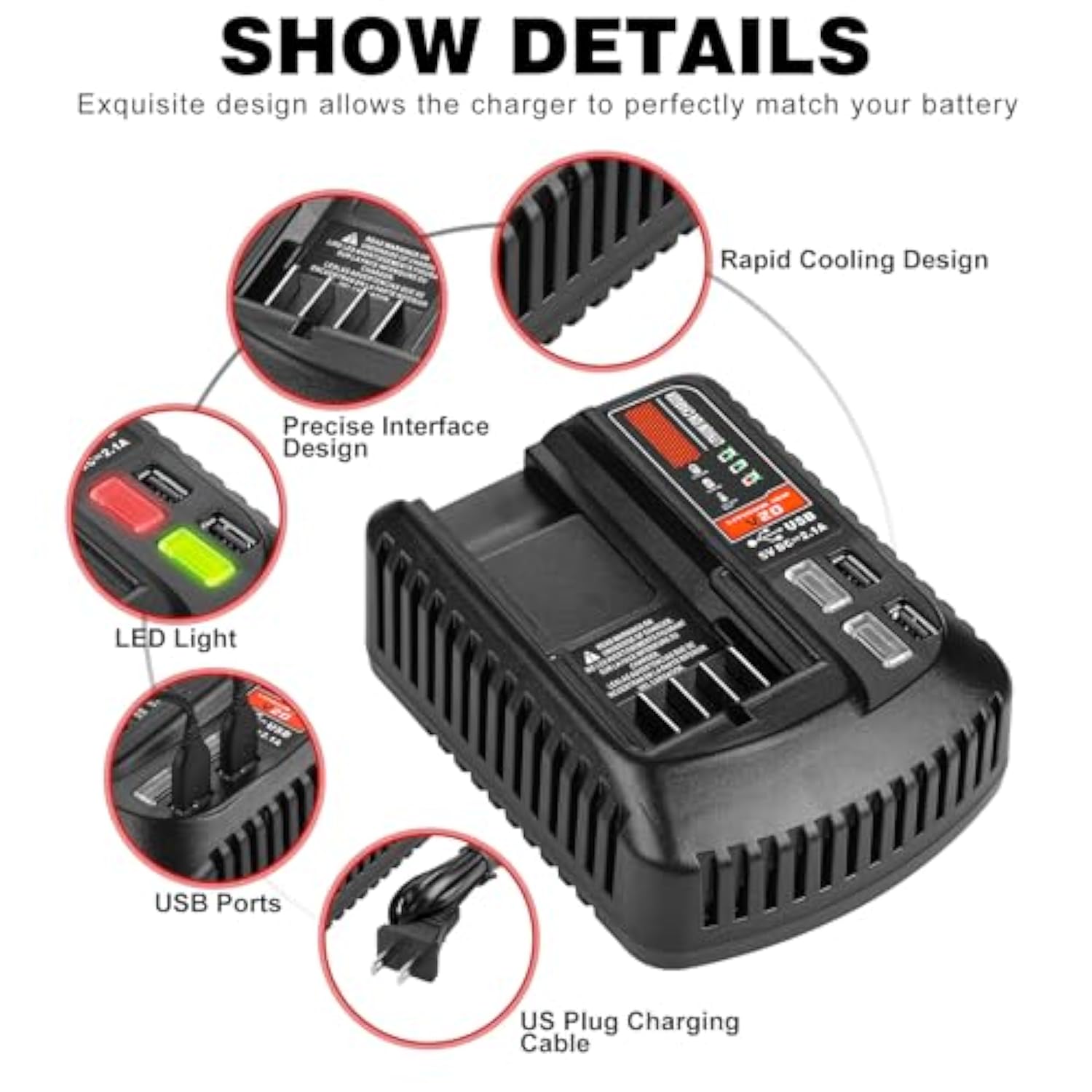 20V Fast Charger Replacement for Craftsman V20 Lithium Batteries Compatible Models