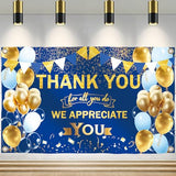 We Appreciate You Banner - Thank You for All You Do Backdrop (Blue Gold, 72x44 inches) - Appreciation Party Decorations for Teacher, Employee, Staff, Doctor, Nurse, Volunteer, Pastor - Reusable Retirement, Graduation, CNA Week, Ceremony Decor